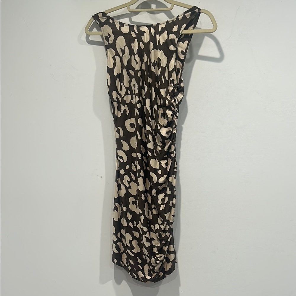 JAYGODFREY brown Leopard Print Sleeveless rouched silk mini Dress women’s 8